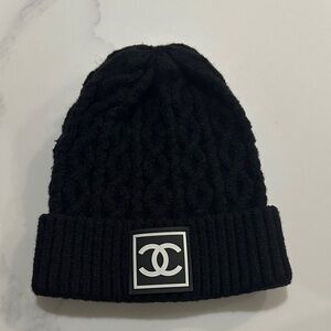 Designer C C Black Cable Knit Winter Hat